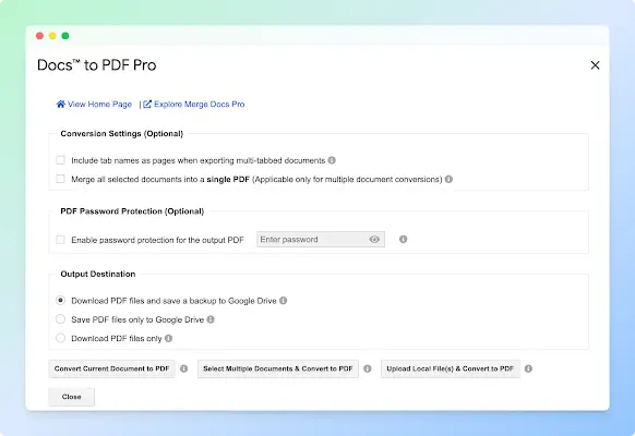 Docs to PDF Pro Interface