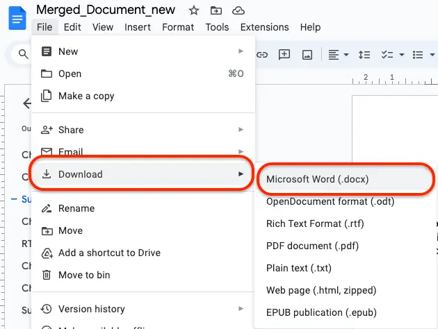 Download Google Docs as Microsoft word