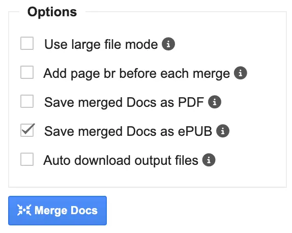 Choosing to export the file as EPUB