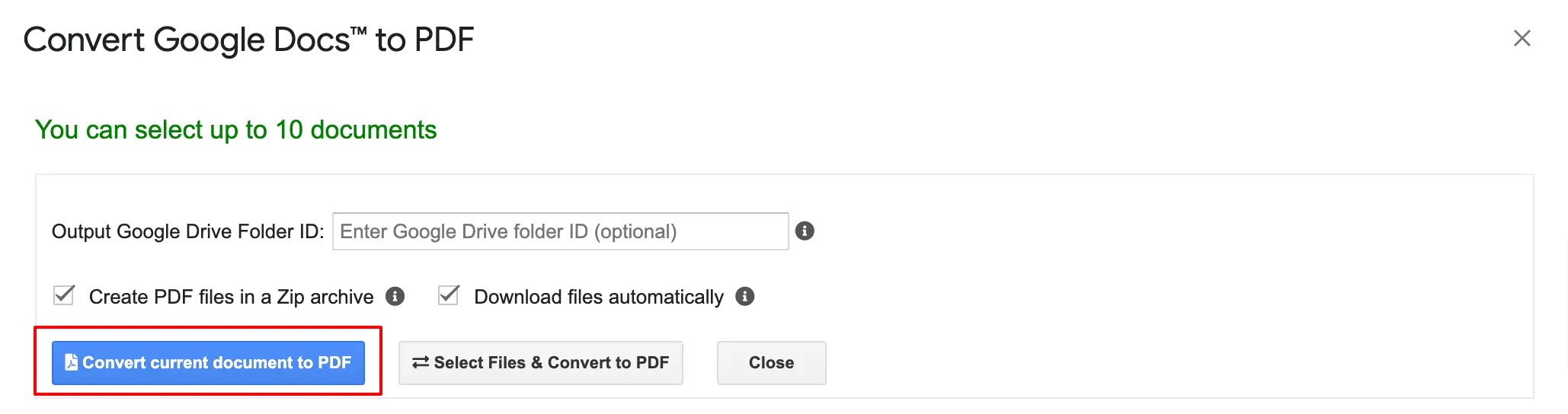 Converting current Google Docs into PDF