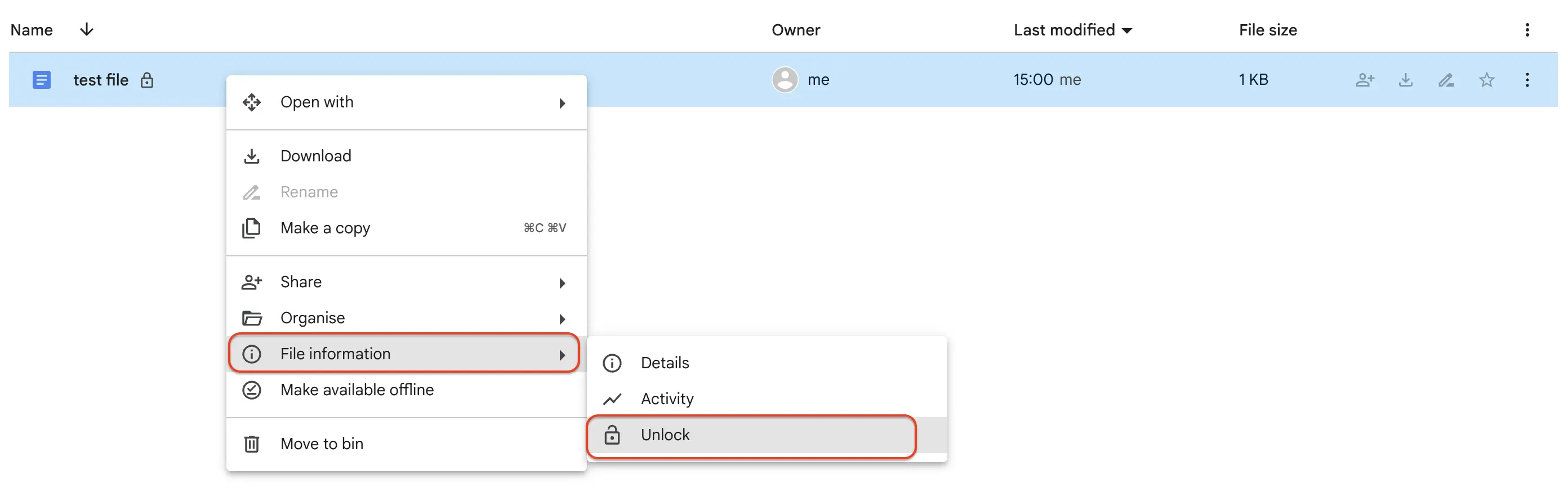 Unlocking a Google Docs from Drive interface