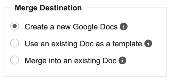 Merge Destination settings