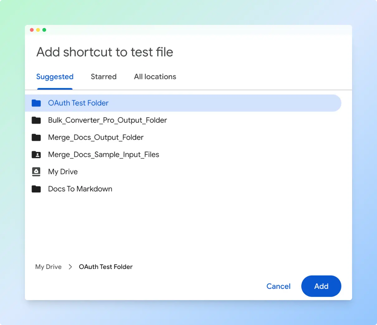 Creating shortcut to the Google Docs