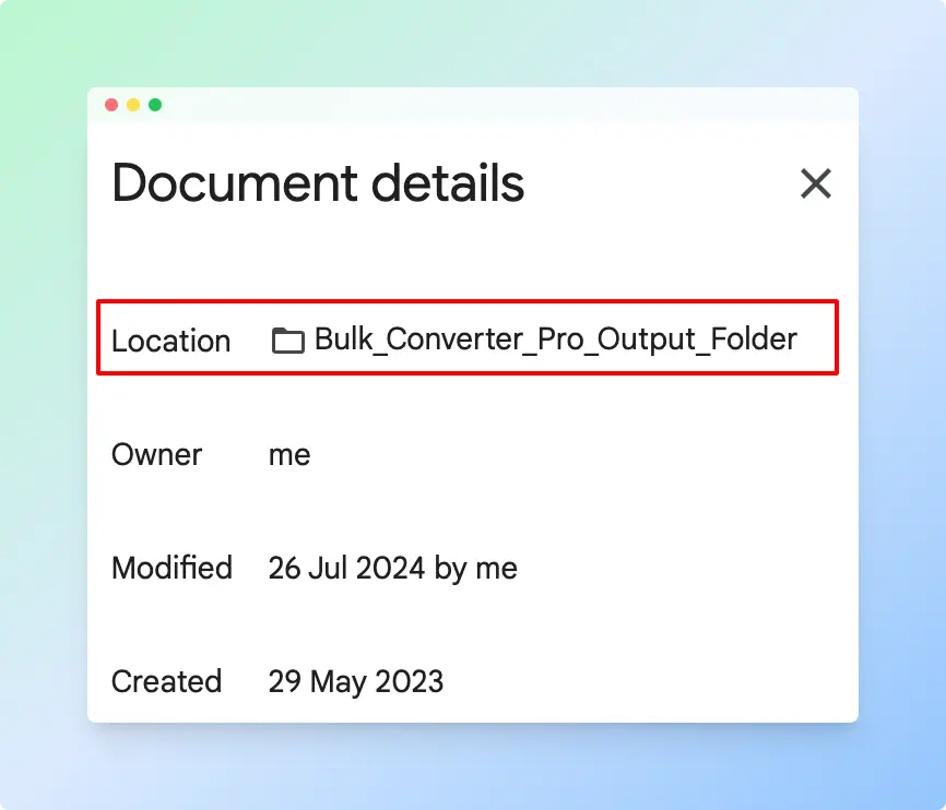 Viewing parent folder of Google Docs using details option