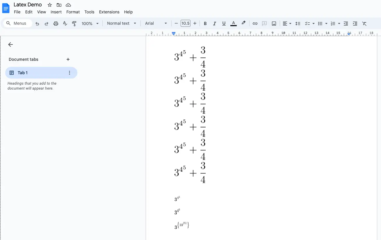 Rendered Latex equation in Google Docs