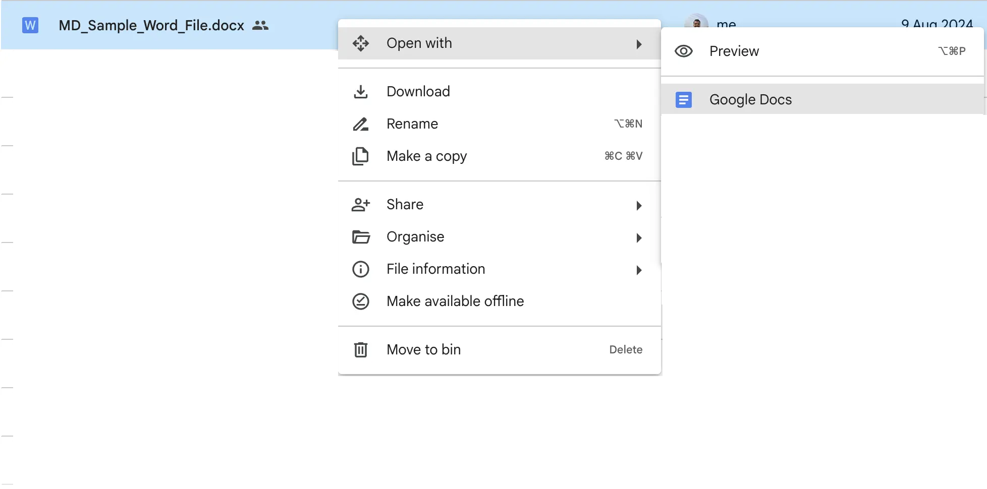 opening Word in Google Docs 