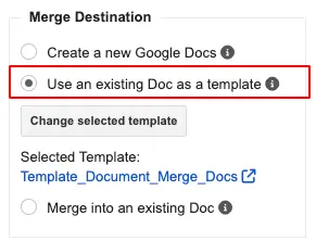 Merge Destination Settings