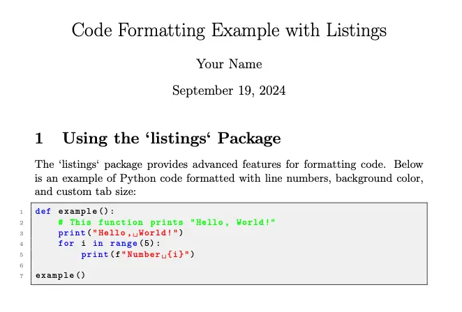 Inserting code with indentation, background colour, tab size and line numbers