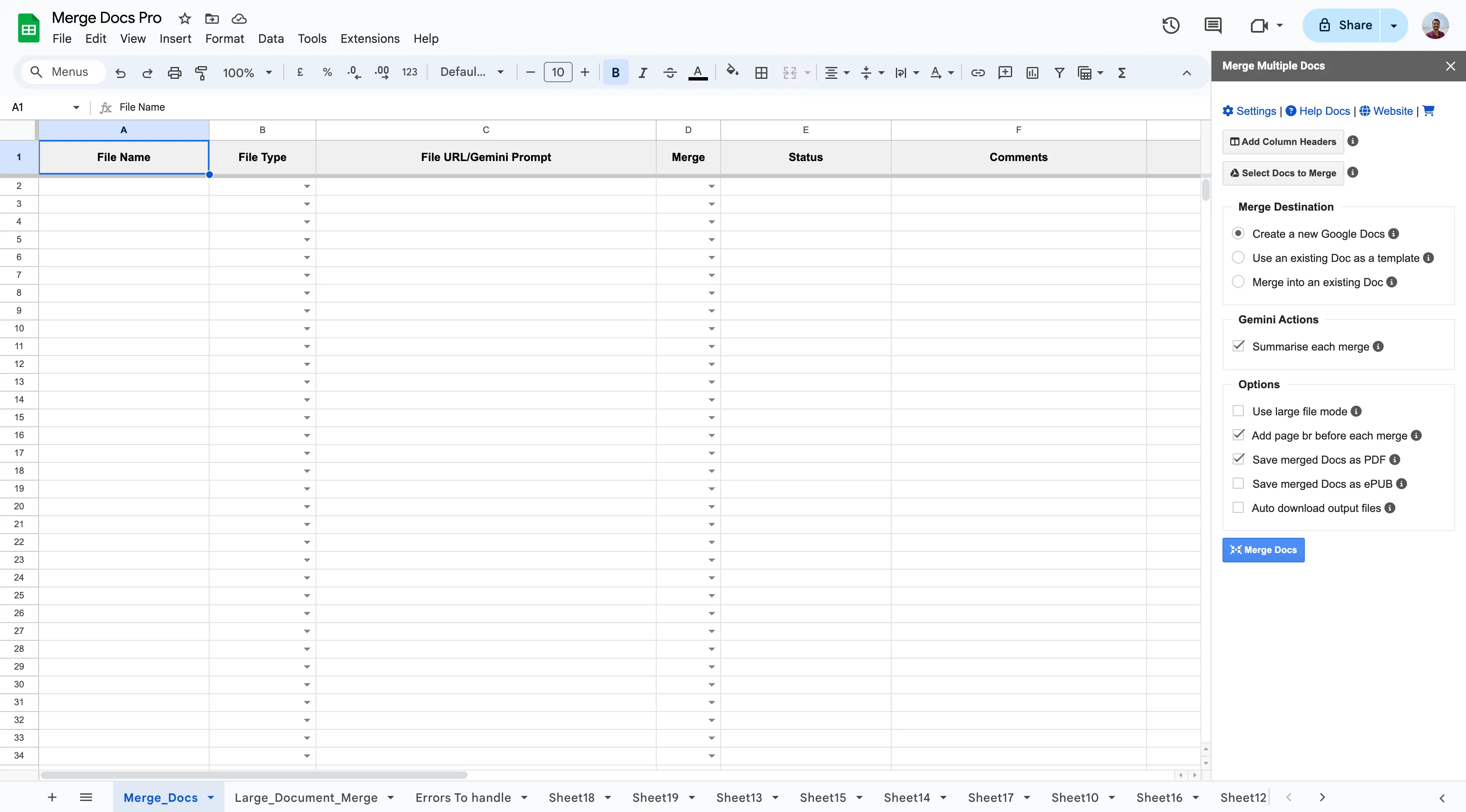 Merge Docs Input Sheet